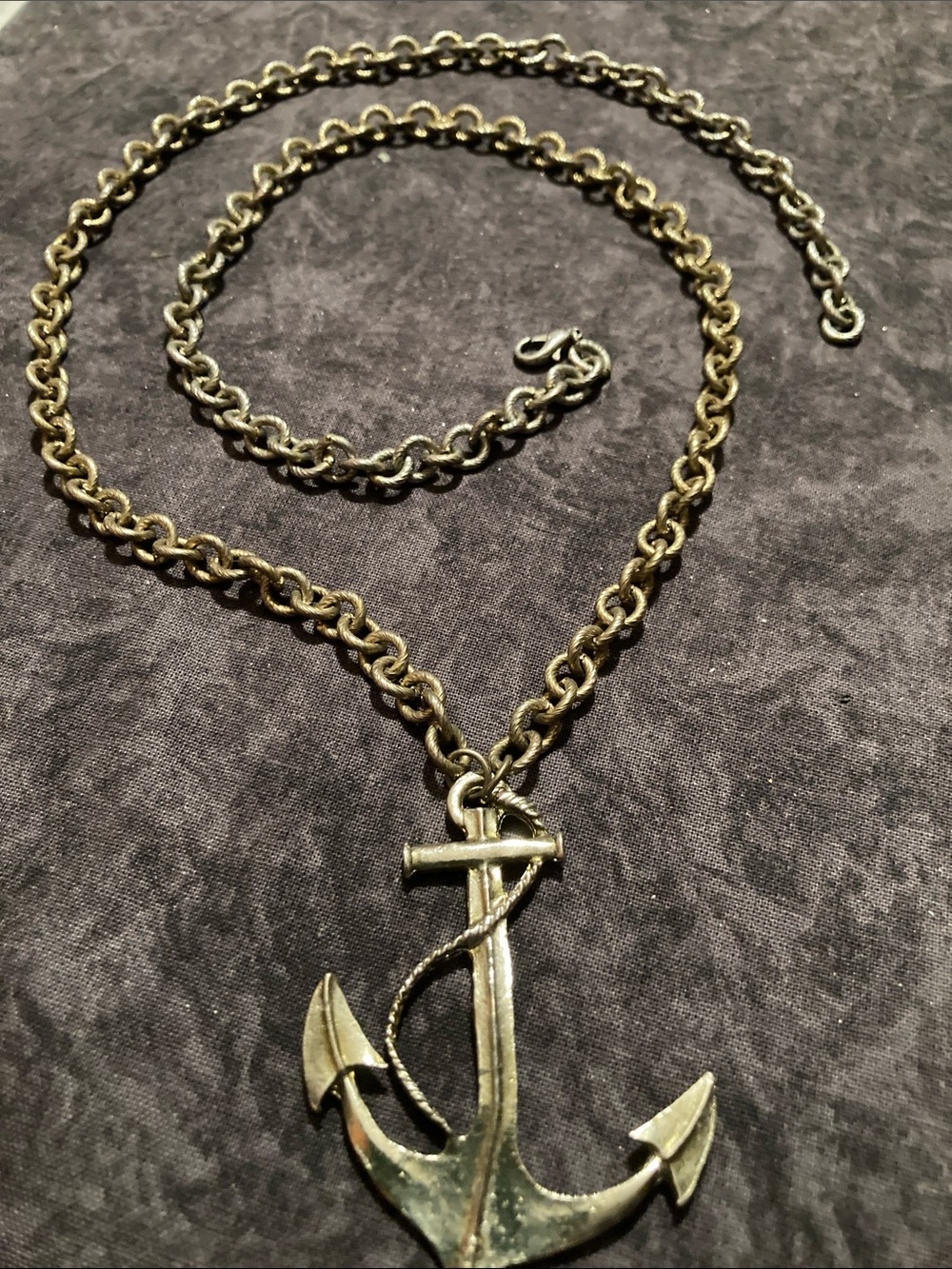 Men's Anchor Pendant Necklace in Antique Silver Tone - heavy chain